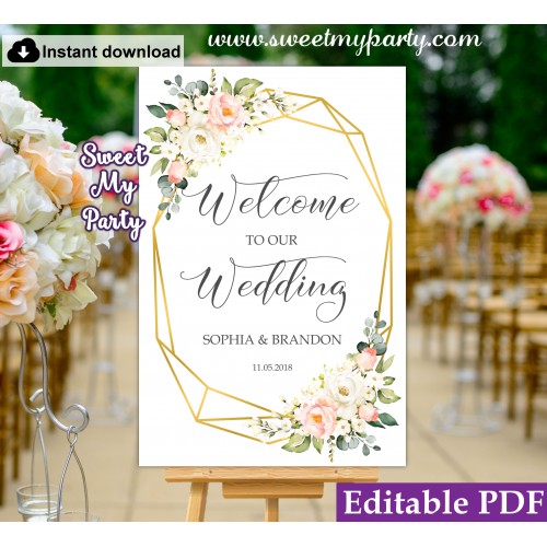 Geometric welcome sign template, Floral welcome sign template, (128)